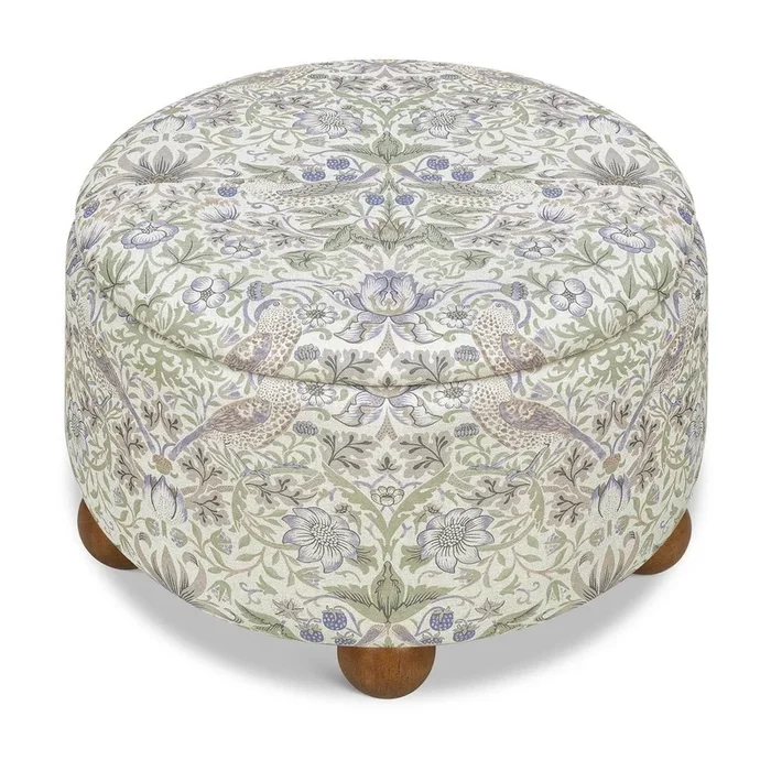 Morris & Co. x Namesake Tuffet Storage Ottoman – Strawberry Thief in Fig & Thyme