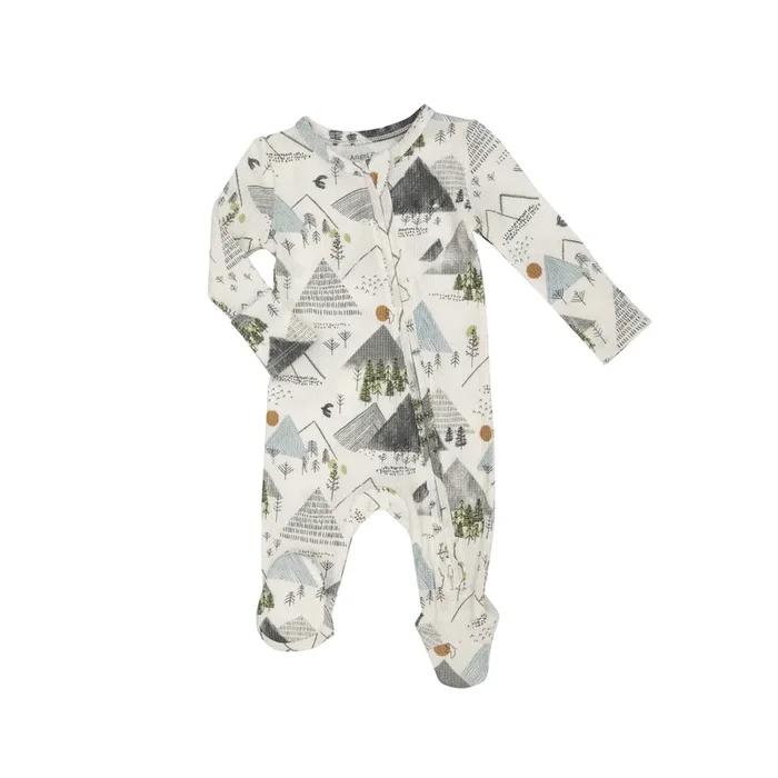 Mountains Waffle Bamboo 2 Way Zipper Footie