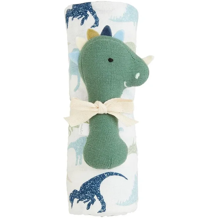 Mud Pie Dino Swaddle & Rattle Set