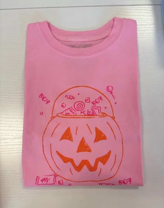 Mustard & Ketchup Kids Light Pink Halloween Candy Bucket Long Sleeve Tee