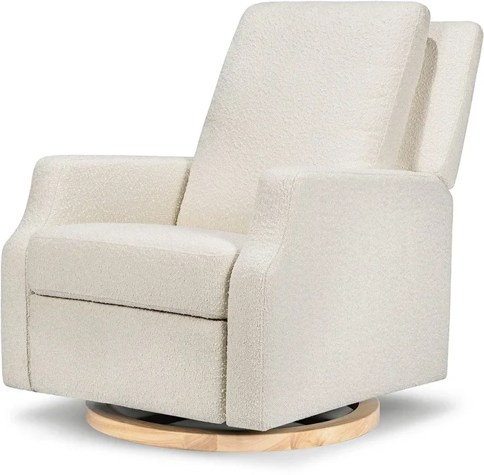 Namesake Crewe Swivel Glider Recliner – Ivory Boucle w/Light Wood Base