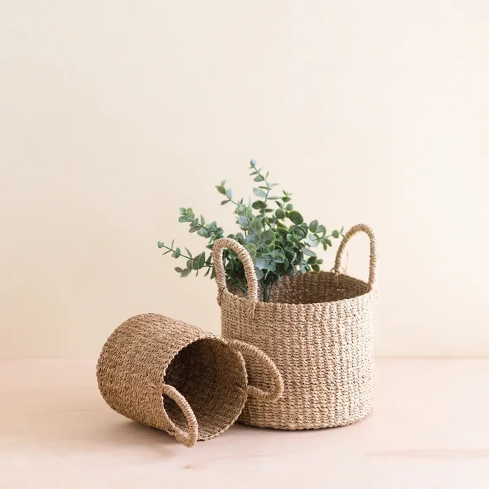 Natural Tabletop Mini Basket With Handle Set Of 2 – Weave Baskets | Likhâ