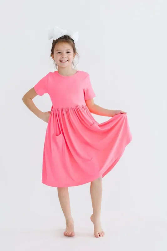 Neon Pink S/s Pocket Twirl Dress