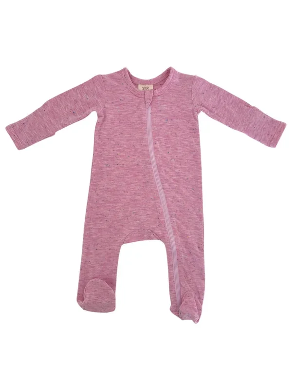 Newborn Pink Speckle 2-Way Zip Footie