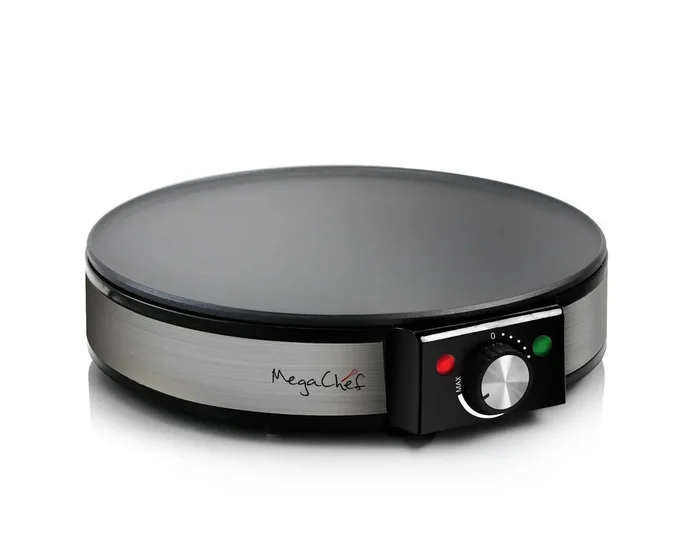 Nonstick Griddle: Silver Electric Crepe & Pancake Maker with Adjustable Browning, 250W, 12″ Aluminized Surface