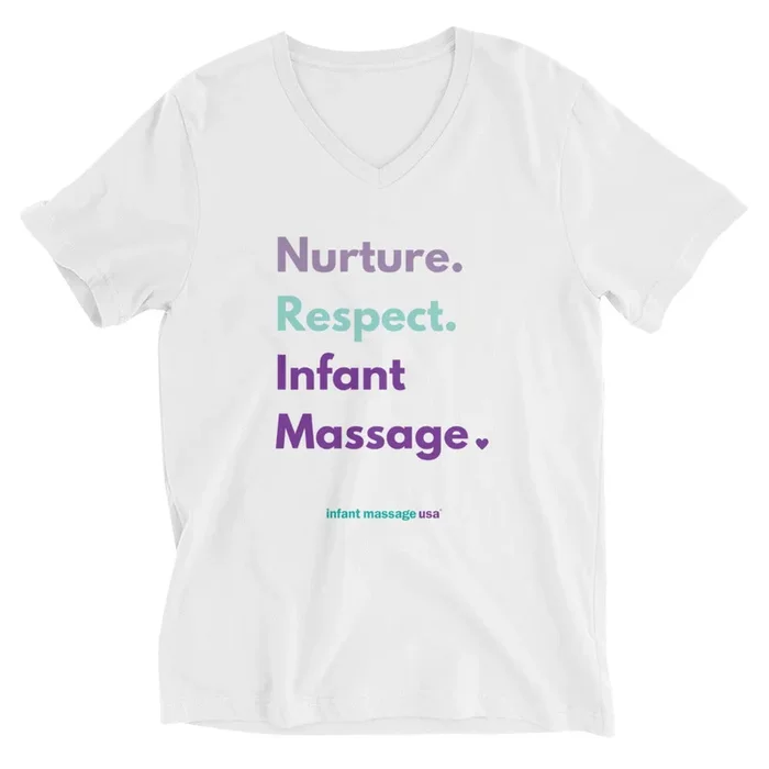Nurture. Respect. Infant Massage – Unisex Short Sleeve V-Neck T-Shirt