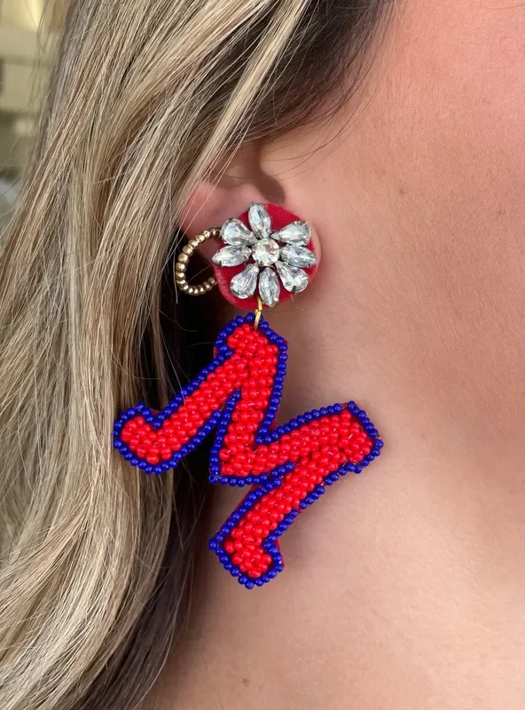 Ole Miss M Beaded Earrings