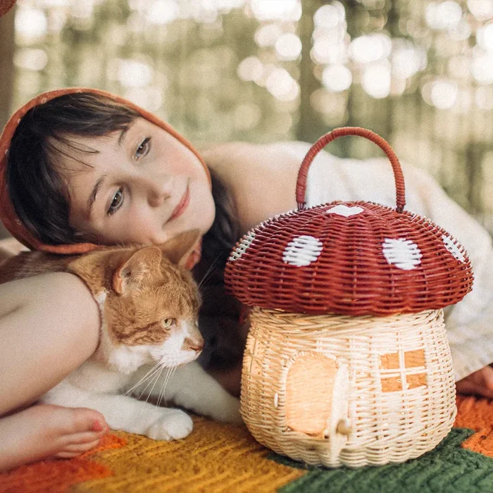 Olli Ella Rattan Mushroom Basket | Red