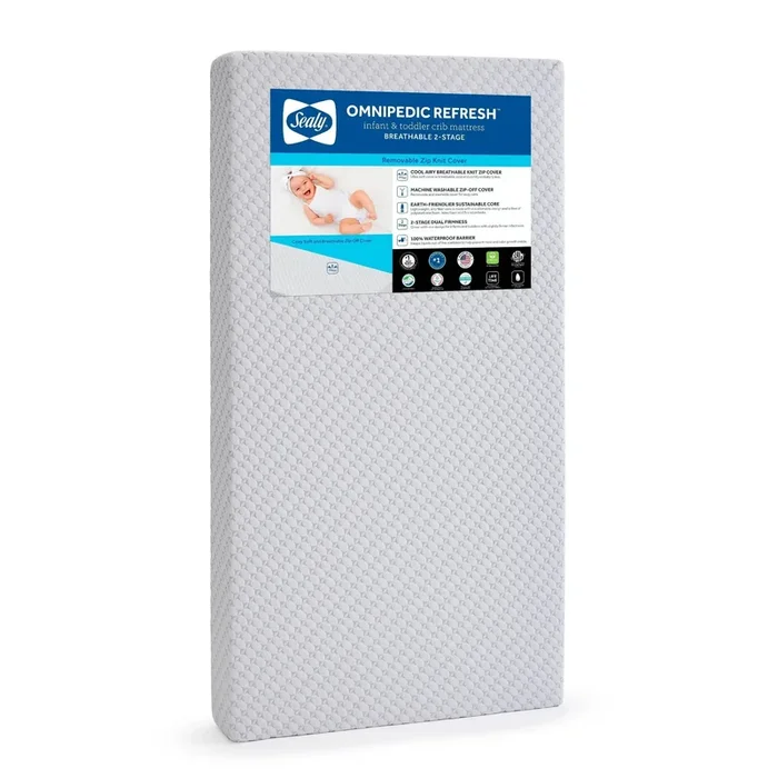 OmniPedic Refresh Breathable Knit 2-Stage Crib Mattress – White