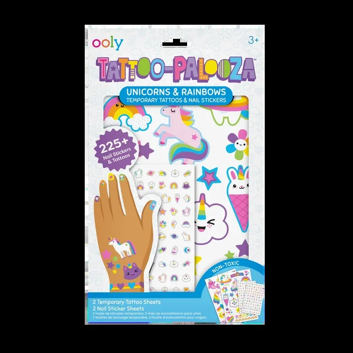 Ooly Tattoo-Palooza Temporary Tattoos & Nail Stickers | Unicorns & Rainbows