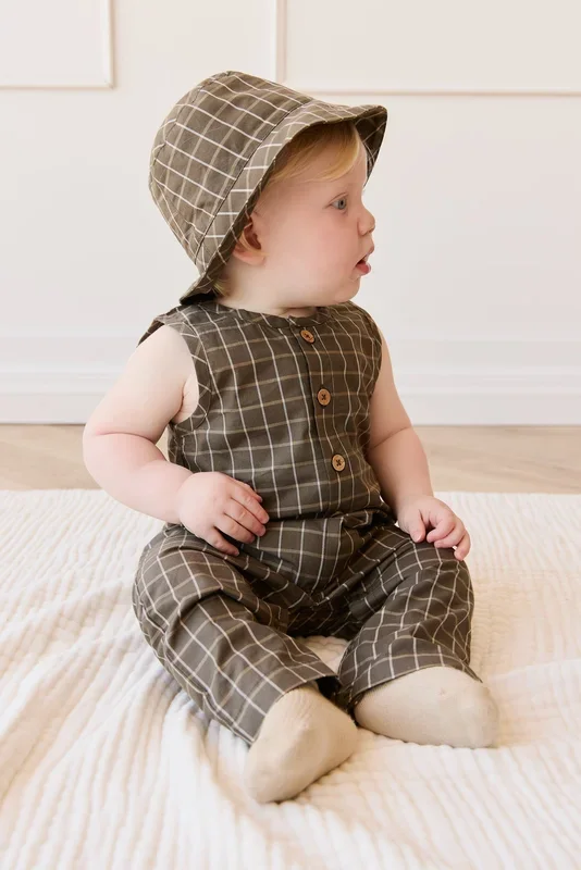 Organic Cotton Milo Jumpsuit – Variegated Grid Tarmac