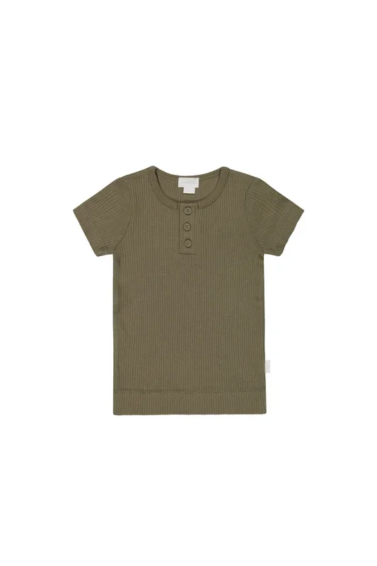 Organic Cotton Modal Henley Tee – Fir Bark