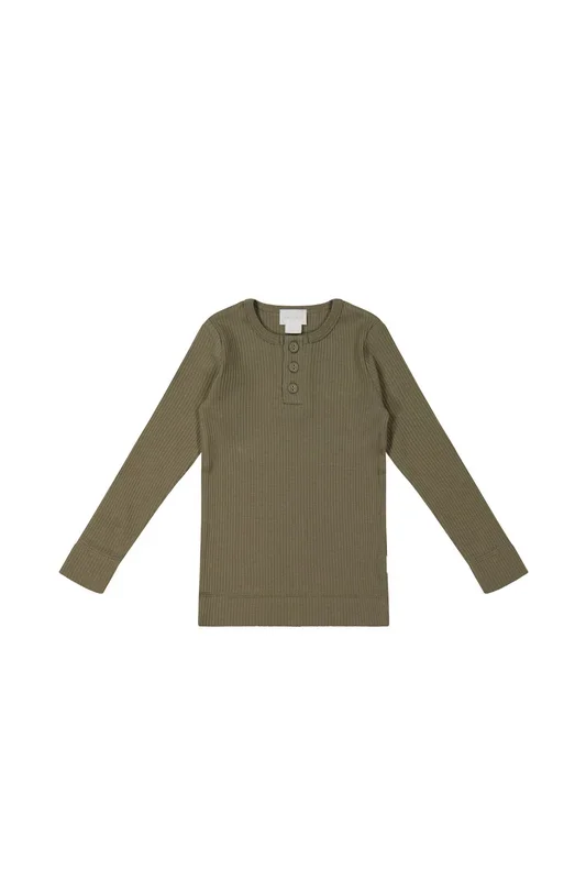 Organic Cotton Modal Long Sleeve Henley – Fir Bark