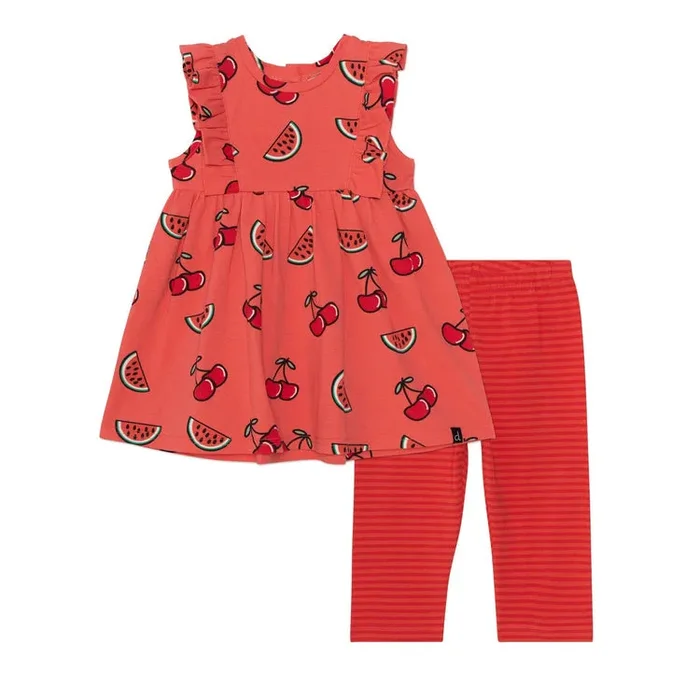 Organic Cotton SL Tunic & Capri Set Coral Cherry Print