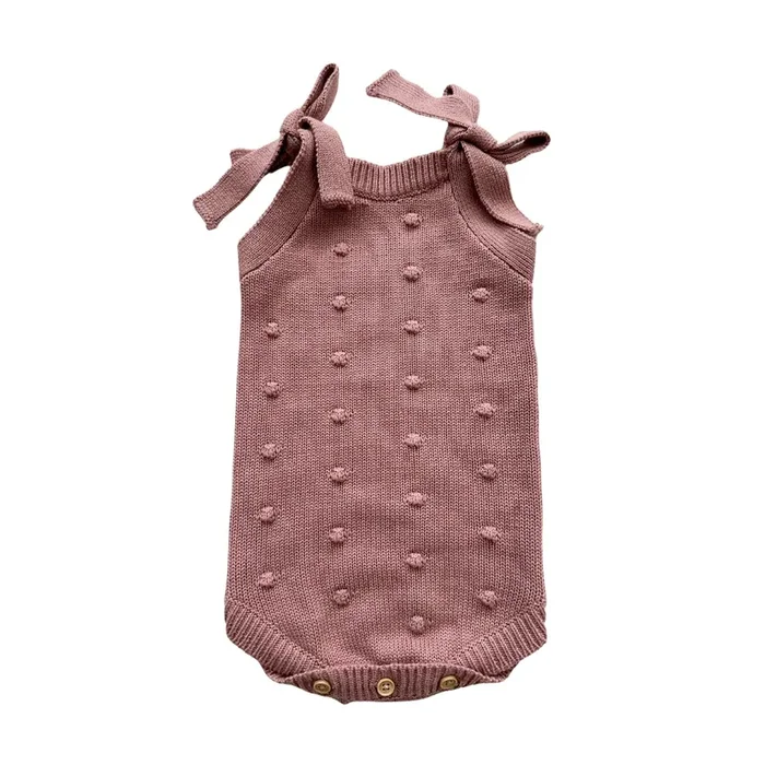 Organic Knit Romper – Mauve Pom