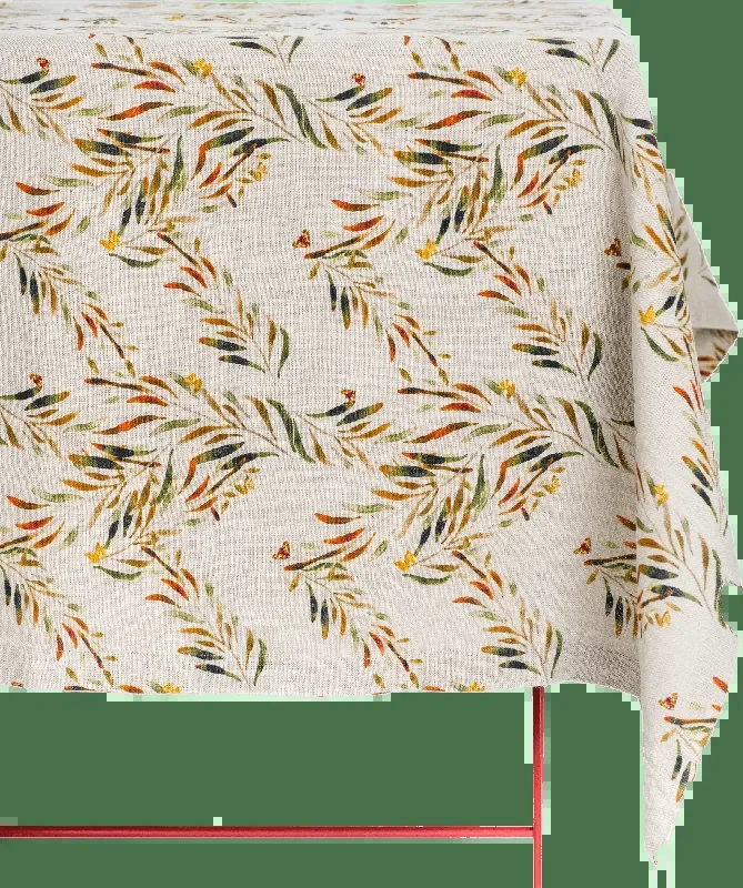 Organic Linen Tablecloth In Red Palm