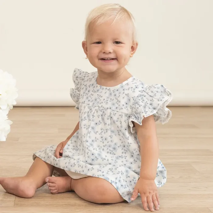 Organic Short Sleeve Flutter Dress – Blue Vines
