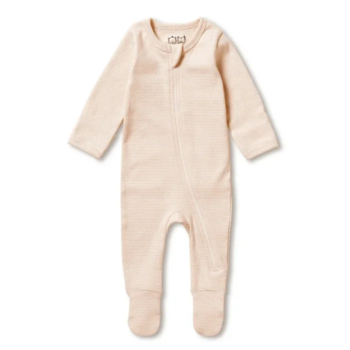 Organic Stripe Rib Zipsuit with Feet – Cantaloupe