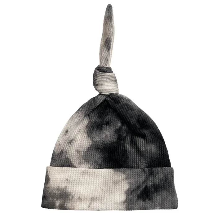 Organic Waffle Knot Beanie-Black Tie Dye