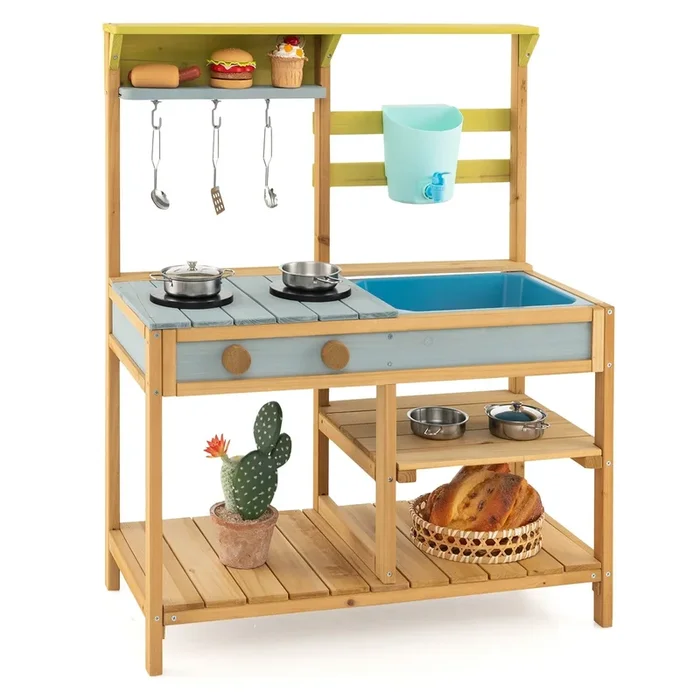Outdoor Kids Mud Kitchen With Faucet and Water Box