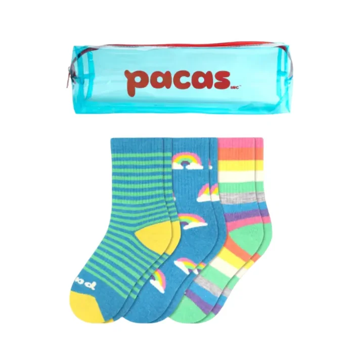 Pacas Kids’ Crew Socks 3 Pack- Stripes & Rainbows