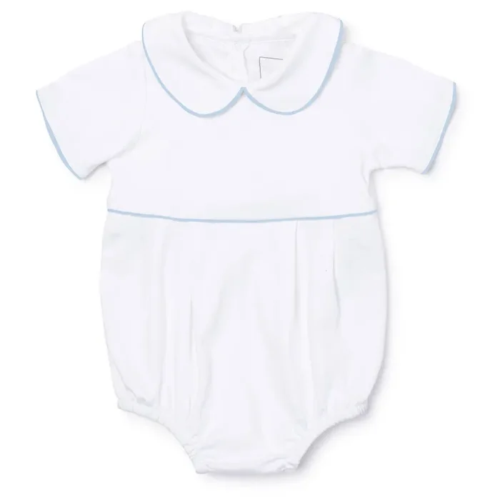 Palmer Boys’ Pima Cotton Bubble – White W/ Light Blue Piping