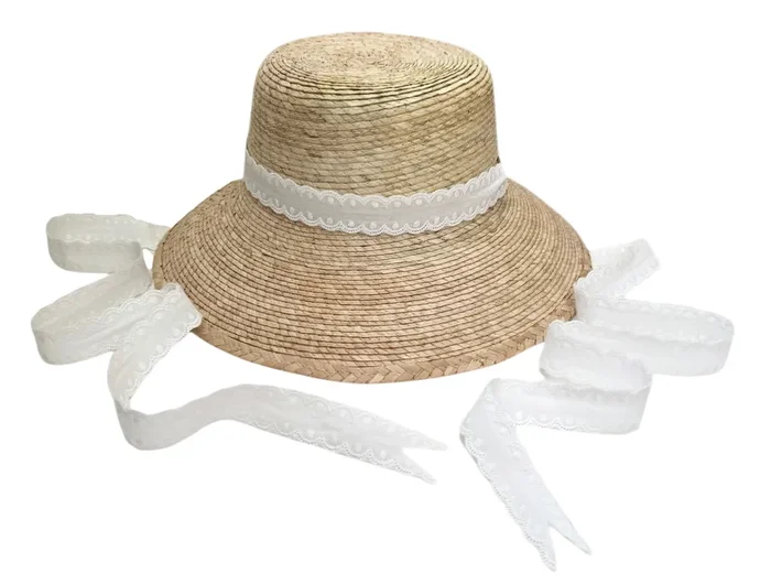 Palmetto Little Girl’s Hat – Vintage Swiss Dot Lace Ribbon