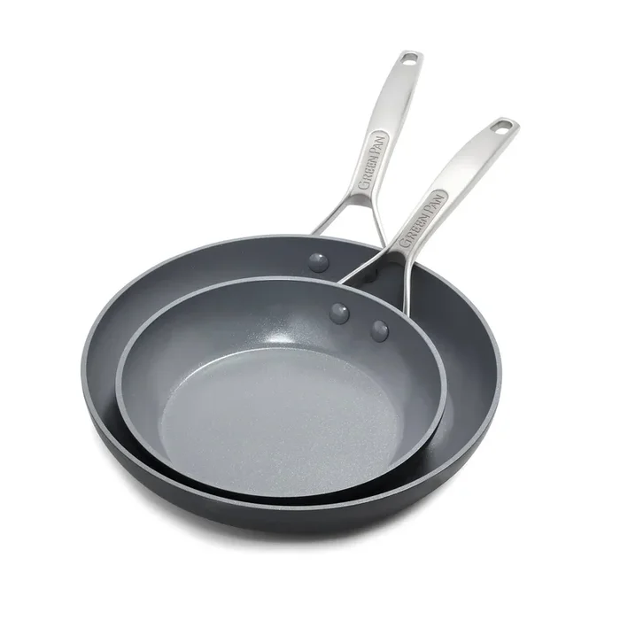 Paris Pro Hard Anodized Healthy Ceramic Nonstick 8″ and 10″ Open Frying Pan Set – Gray