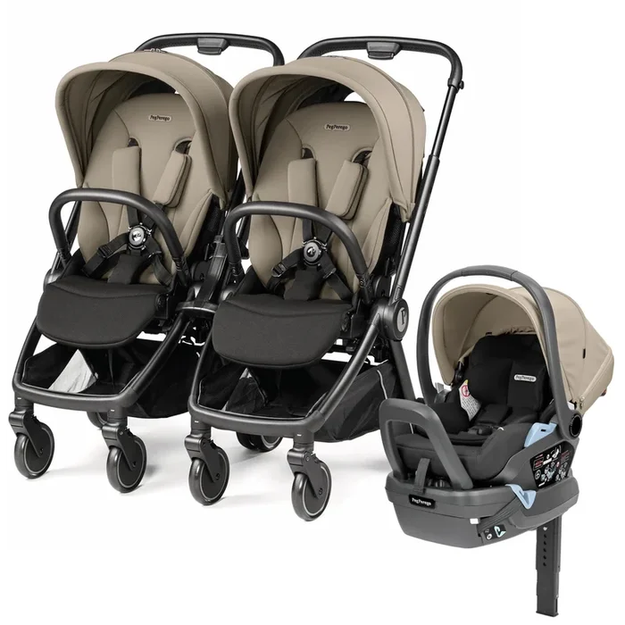 PEG City Loop Double Stroller + Primo Viaggio Lounge Travel System Bundle – Black / Vanilla Blend / Vanilla Blend