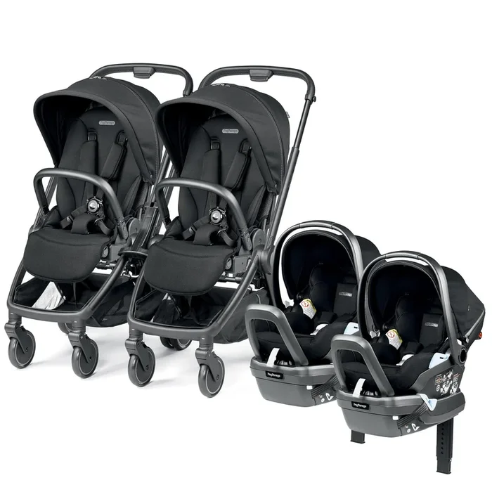 PEG City Loop Twin Stroller + Primo Viaggio Lounge Travel System Bundle – Black / True Black / True Black