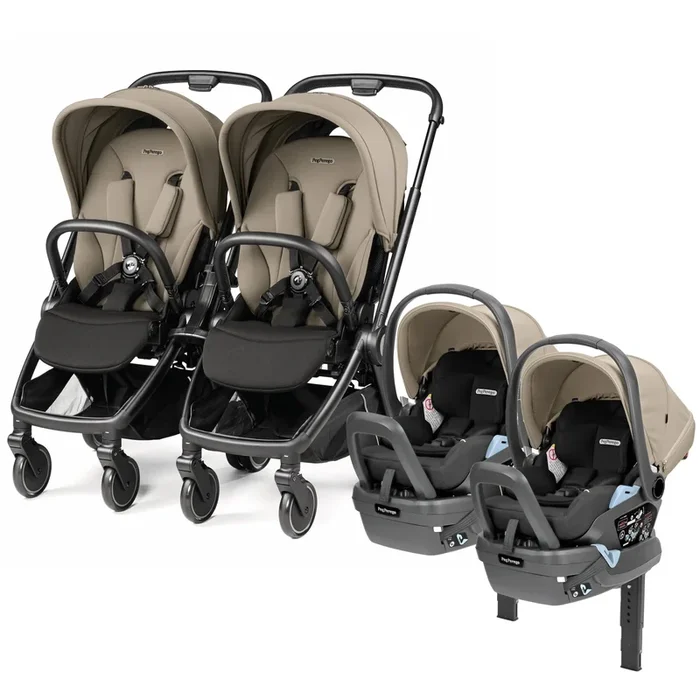 PEG City Loop Twin Stroller + Primo Viaggio Lounge Travel System Bundle – Black / Vanilla Blend / Vanilla Blend