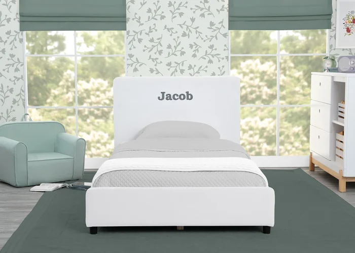 Personalized Upholstered Twin Bed with Headboard