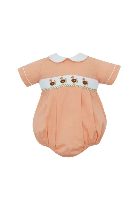 Petit Bebe Orange Gingham Smocked Turkey Bubble