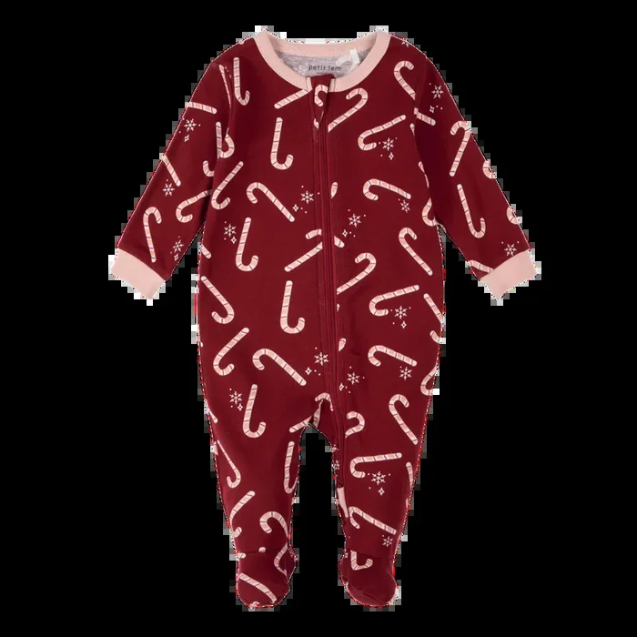 PETIT LEM Candy Cane Print on Red Sleeper