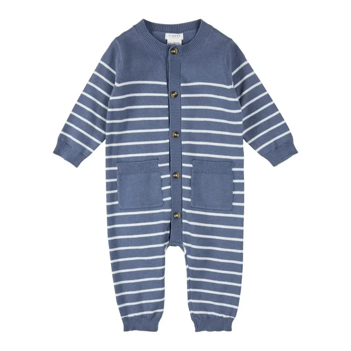 Petit Lem Organic Cotton Knitted Playsuit in Striped Denim Blue