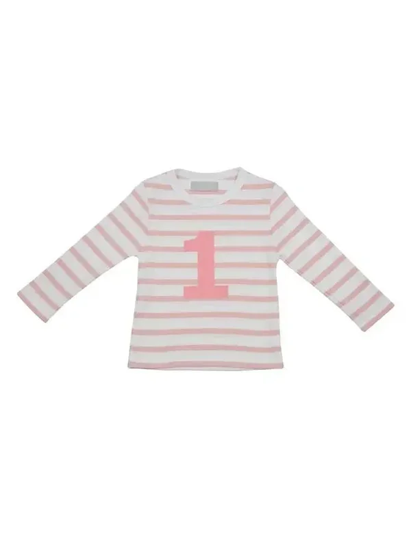 Pink and White Breton Stripe Number Tee