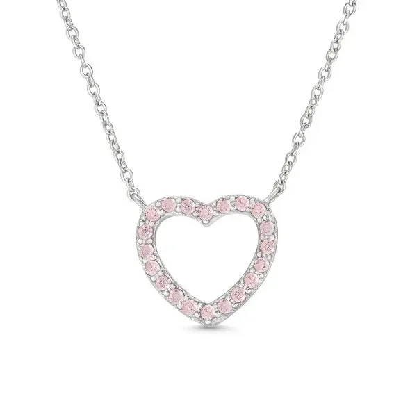 Pink CZ Open Heart Necklace in Sterling Silver