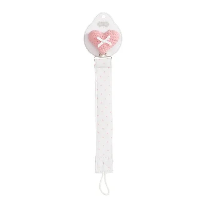 Pink Heart Knit Pacifier Clip