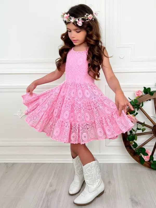 Pink Lace Sleeveless Casual Dress