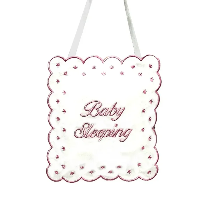 Pink Linen Baby Sleeping Sign Pillow