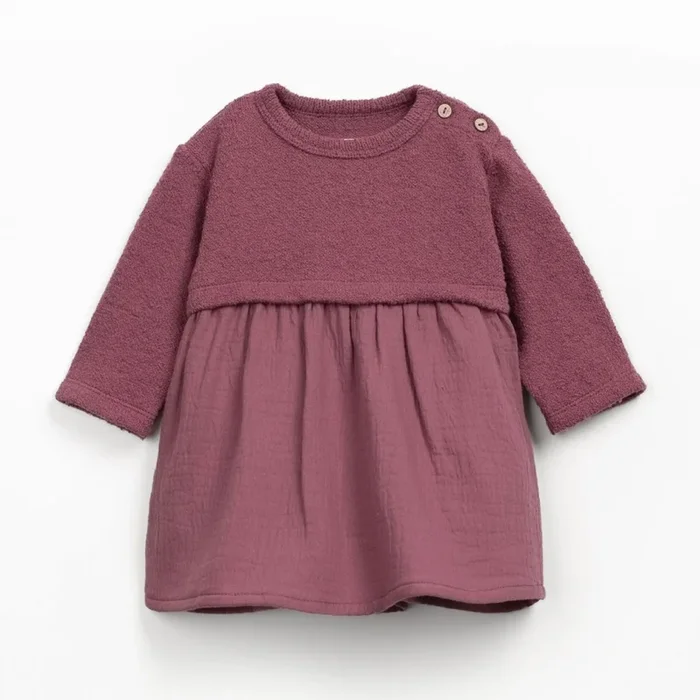 PlayUp – Knit + Muslin Long Sleeve Dress – Berry Mauve