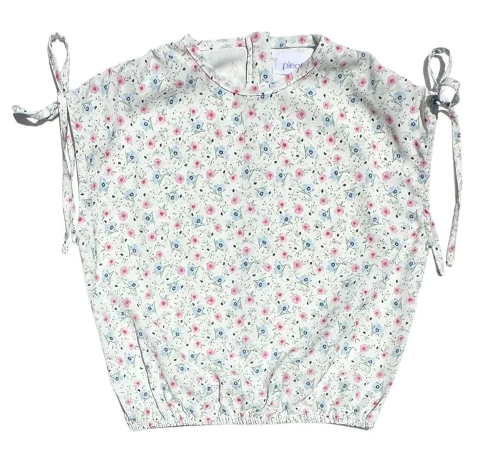Pleat Pink/Blue Floral Emma Tie Top