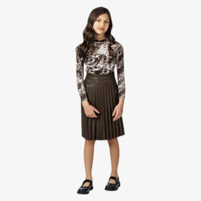 Pleated Leather Skirt – Brown