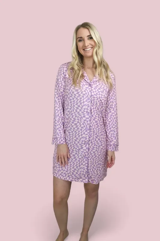Plum Wavy Checkers Women’s Dream Gown
