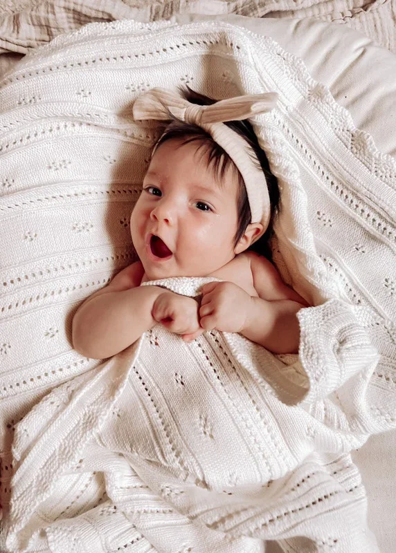 Pointelle Baby Blanket – White