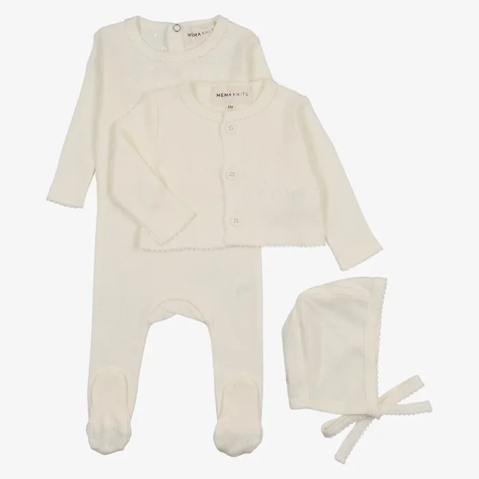 Pointelle Footie And Cardigan And Bonnet – Winter White