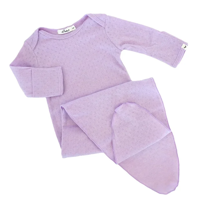 Pointelle Knotted Gown – Lilac Heather