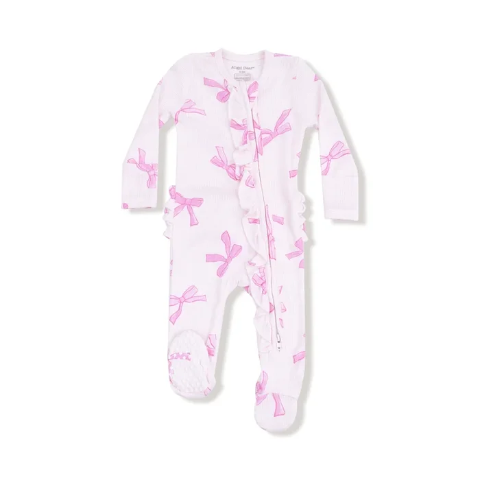 Pretty Bows 2 Way Ruffle Back Zipper Footie