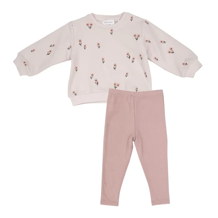Pretty Pink Floral Puffy Oversized Sweatshirt & Ribbed Legging Set