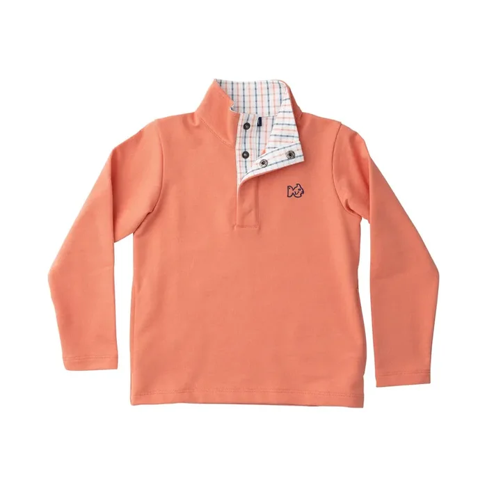 Prodoh Boy’s Sporty Snap Pullover in Crabapple Orange and Plaid Liner